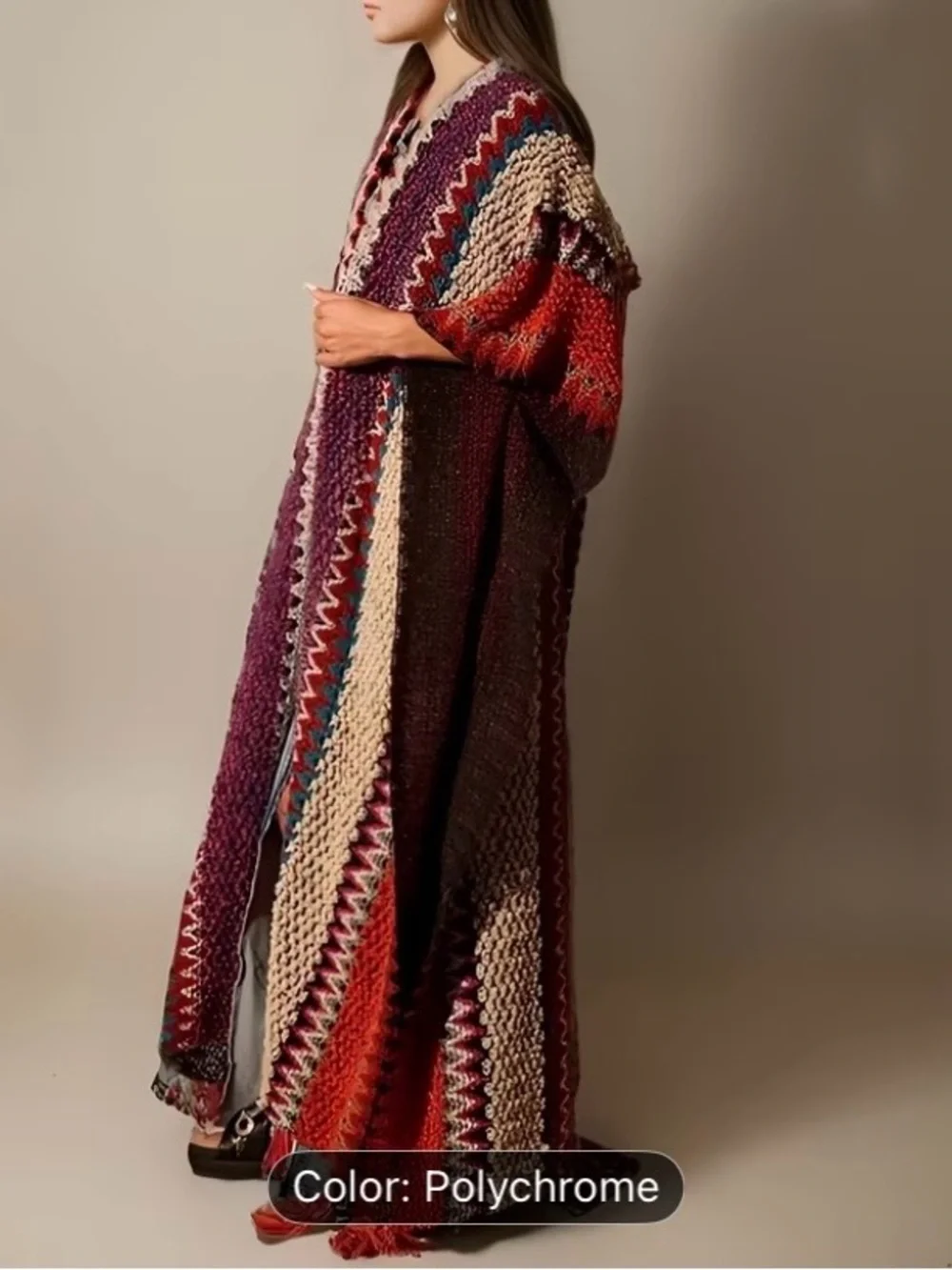 Polychrome Striped Crochet Maxi Sweater Cardigan - Picture 4 of 6